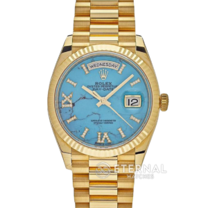ROLEX - SUPER CLONE DayDate 128238 36mm YG/YG Turquoise/Dia A2836 Gold Wrapped