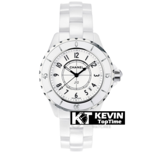CHANEL - J12 Ladies 33mm Date Ceramic/Cer White/Num XF Swiss Quartz